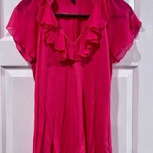 Vintage 2000’s Pink Express Short Sleeve Ruffle V-Neck Top